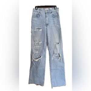 Zara High-Waisted Ripped Straight-Leg Jeans – Light Wash